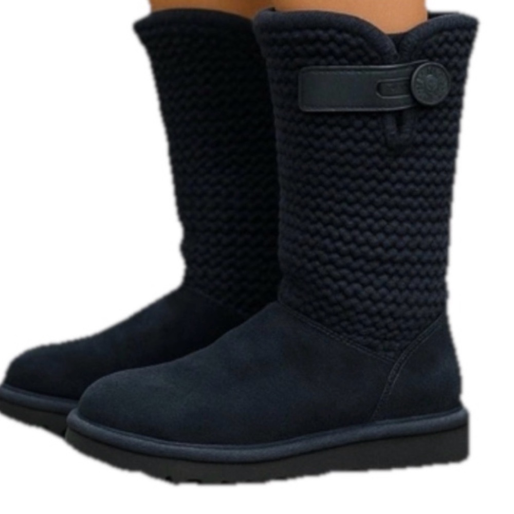 UGG Shaina Black Suede Knit Cuffable Boots Size 9M